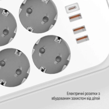 Купить Сетевой фильтр ColorWay 6 розеток + 4 USB (USB-C + 3 USB/38W) 2м White (CW-CHE64PDW) - фото 7