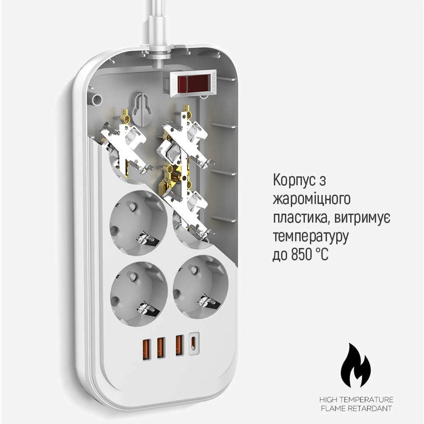 Купить Сетевой фильтр ColorWay 6 розеток + 4 USB (USB-C + 3 USB/38W) 2м White (CW-CHE64PDW) - фото 8