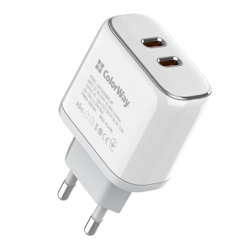 Купить Зарядное устройство ColorWay 2USB-C 40W 3A White (CW-CHS048PD-WT) - фото 1