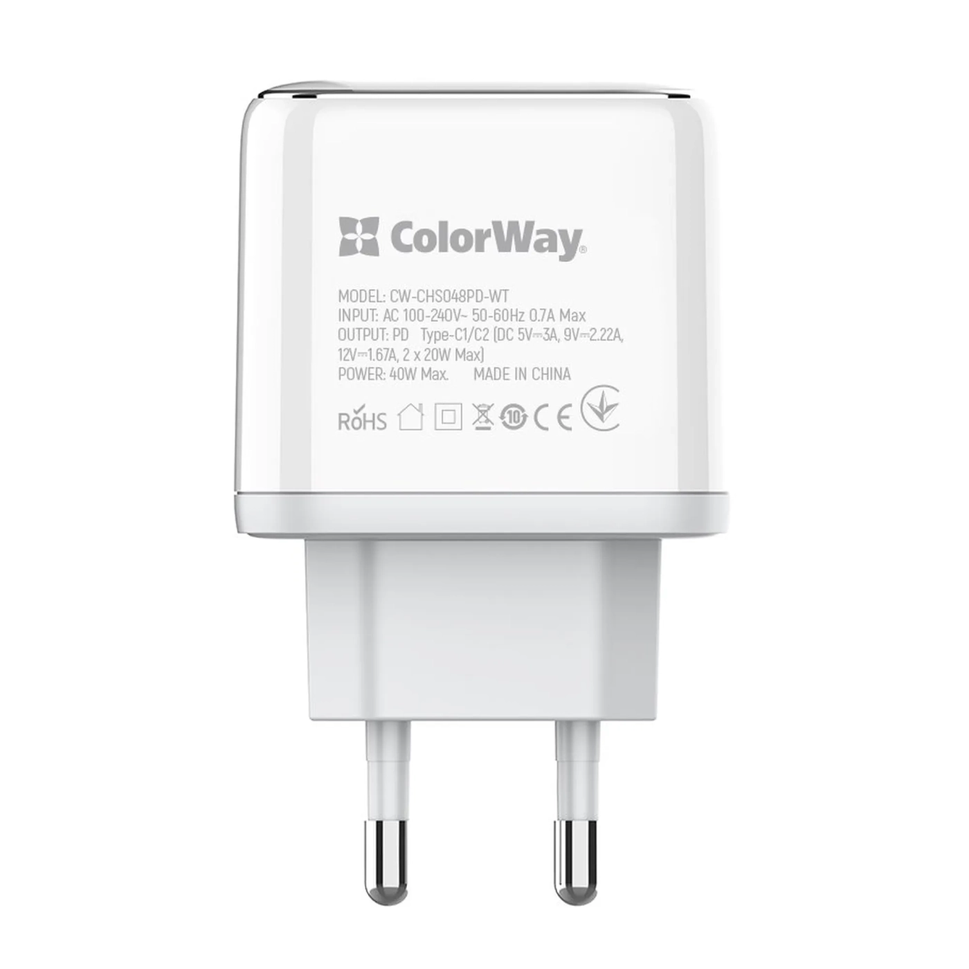 Купити Зарядний пристрій ColorWay 2USB-C 40W 3A White (CW-CHS048PD-WT) - фото 5