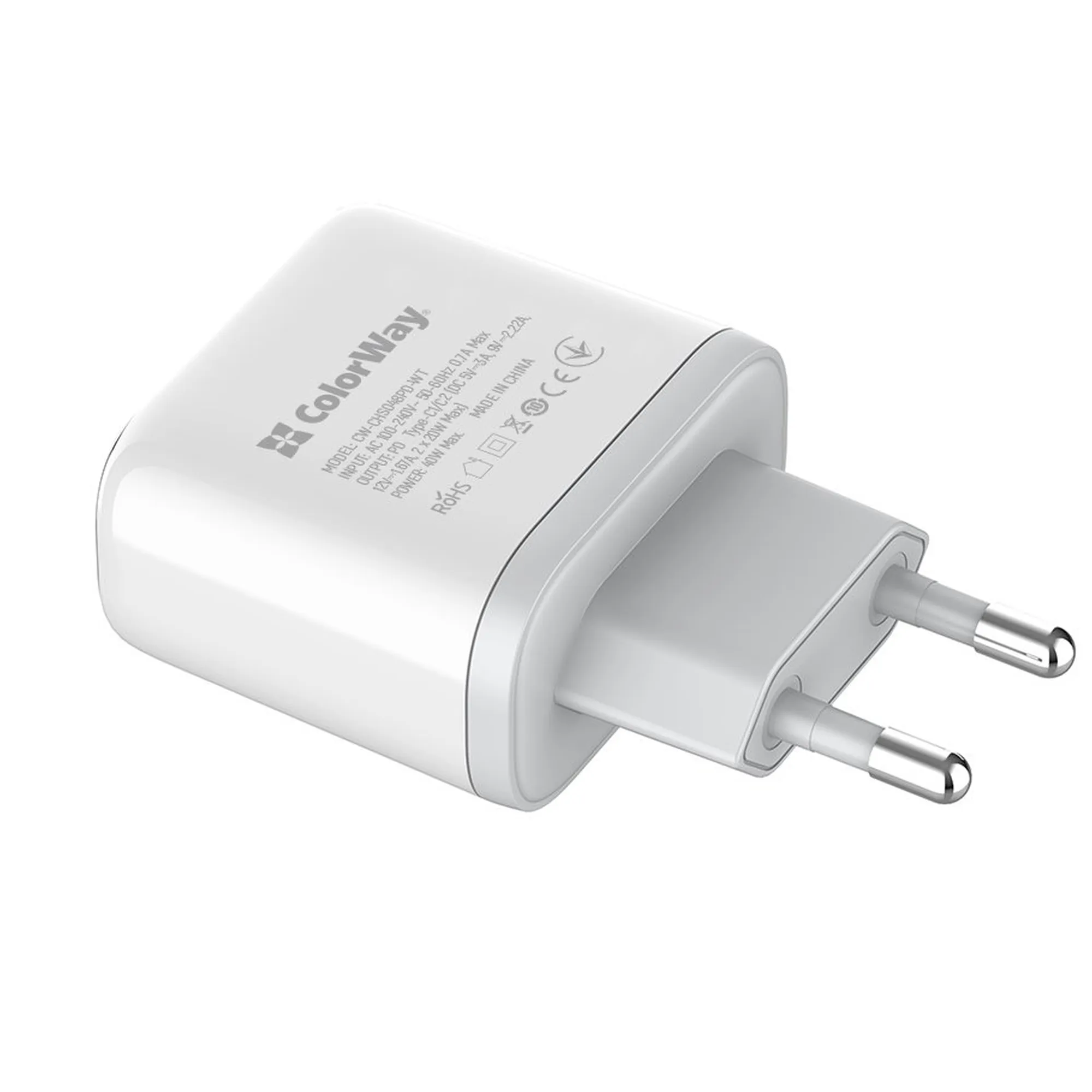 Купити Зарядний пристрій ColorWay 2USB-C 40W 3A White (CW-CHS048PD-WT) - фото 6