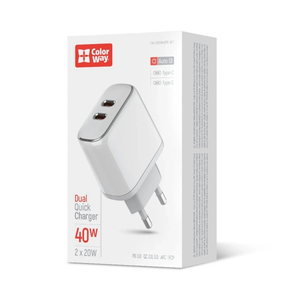 Купити Зарядний пристрій ColorWay 2USB-C 40W 3A White (CW-CHS048PD-WT) - фото 12