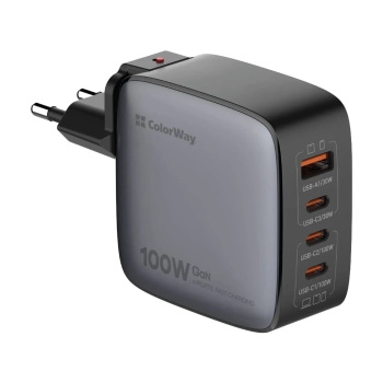 Купити Зарядний пристрій ColorWay 3USB-C+USB 100W GaN Black (CW-CHS047PD-BK) - фото 1