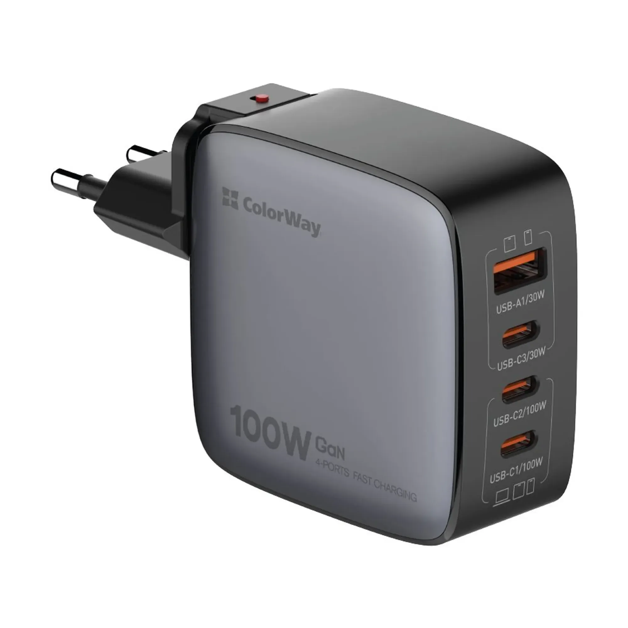 Купити Зарядний пристрій ColorWay 3USB-C+USB 100W GaN Black (CW-CHS047PD-BK) - фото 1