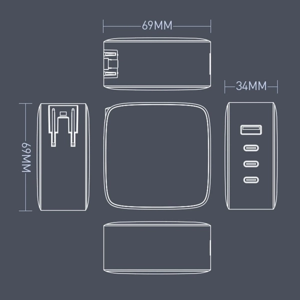 Купити Зарядний пристрій ColorWay 3USB-C+USB 100W GaN Black (CW-CHS047PD-BK) - фото 7