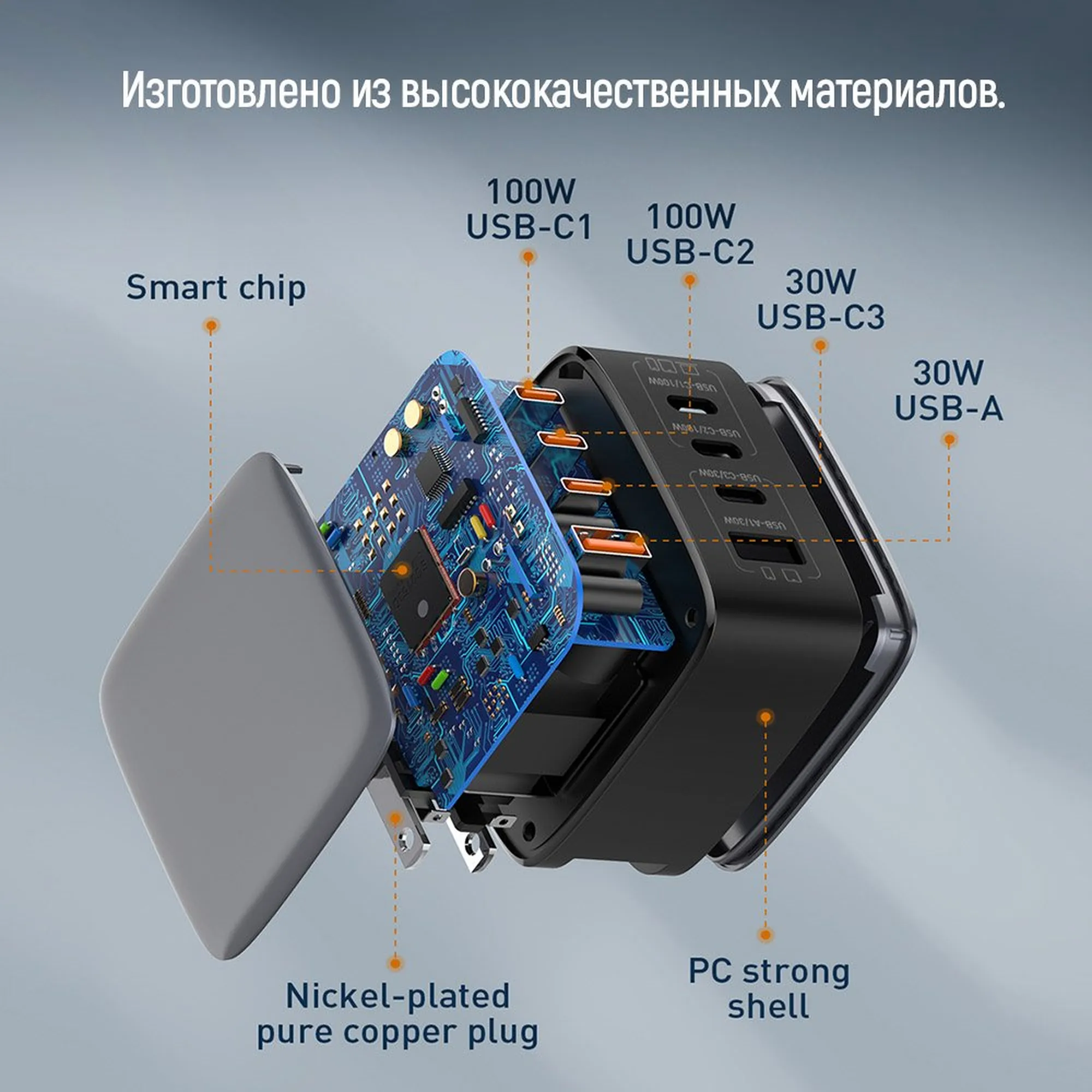 Купити Зарядний пристрій ColorWay 3USB-C+USB 100W GaN Black (CW-CHS047PD-BK) - фото 10