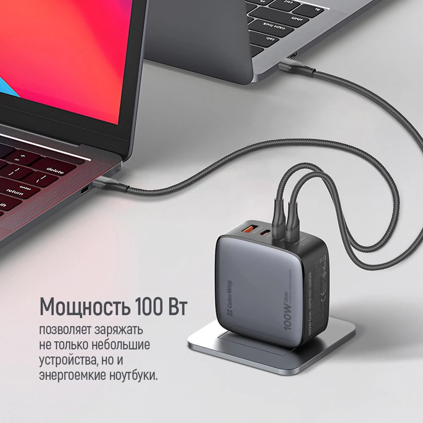 Купити Зарядний пристрій ColorWay 3USB-C+USB 100W GaN Black (CW-CHS047PD-BK) - фото 14