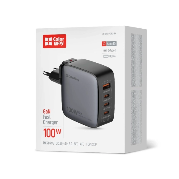 Купити Зарядний пристрій ColorWay 3USB-C+USB 100W GaN Black (CW-CHS047PD-BK) - фото 17