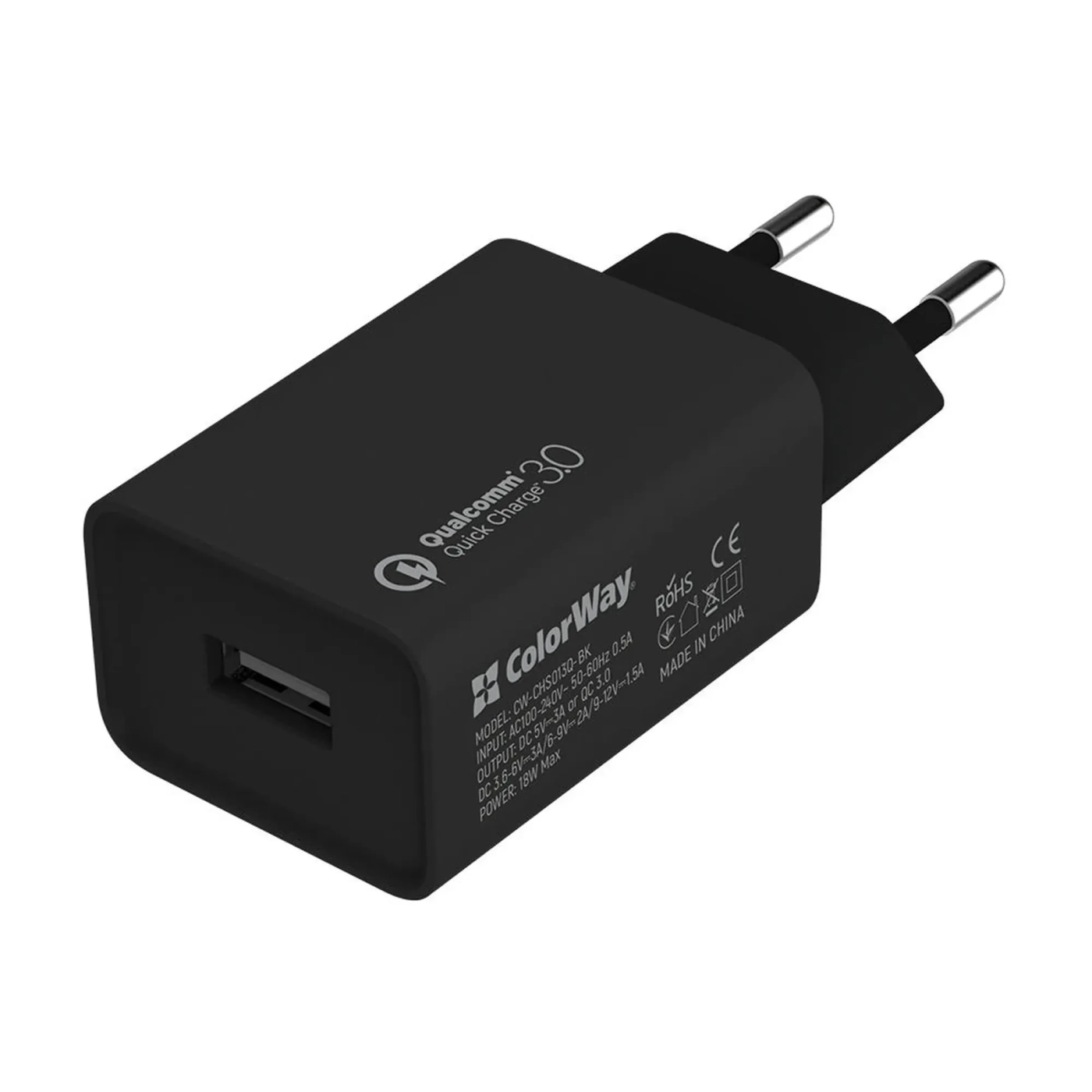 Купить Зарядное устройство ColorWay USB 18W 3A Black (CW-CHS013Q-BK) - фото 1