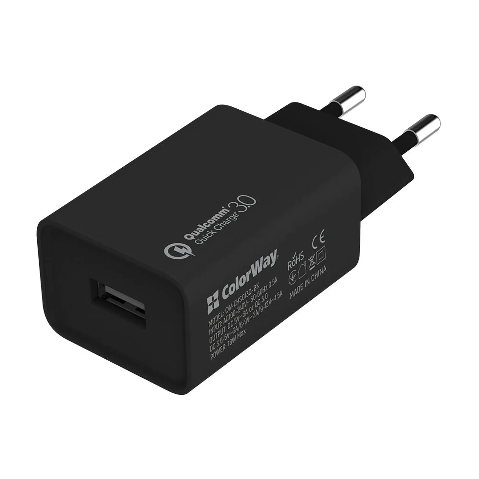 Купить Зарядное устройство ColorWay USB 18W 3A Black (CW-CHS013Q-BK) - фото 1