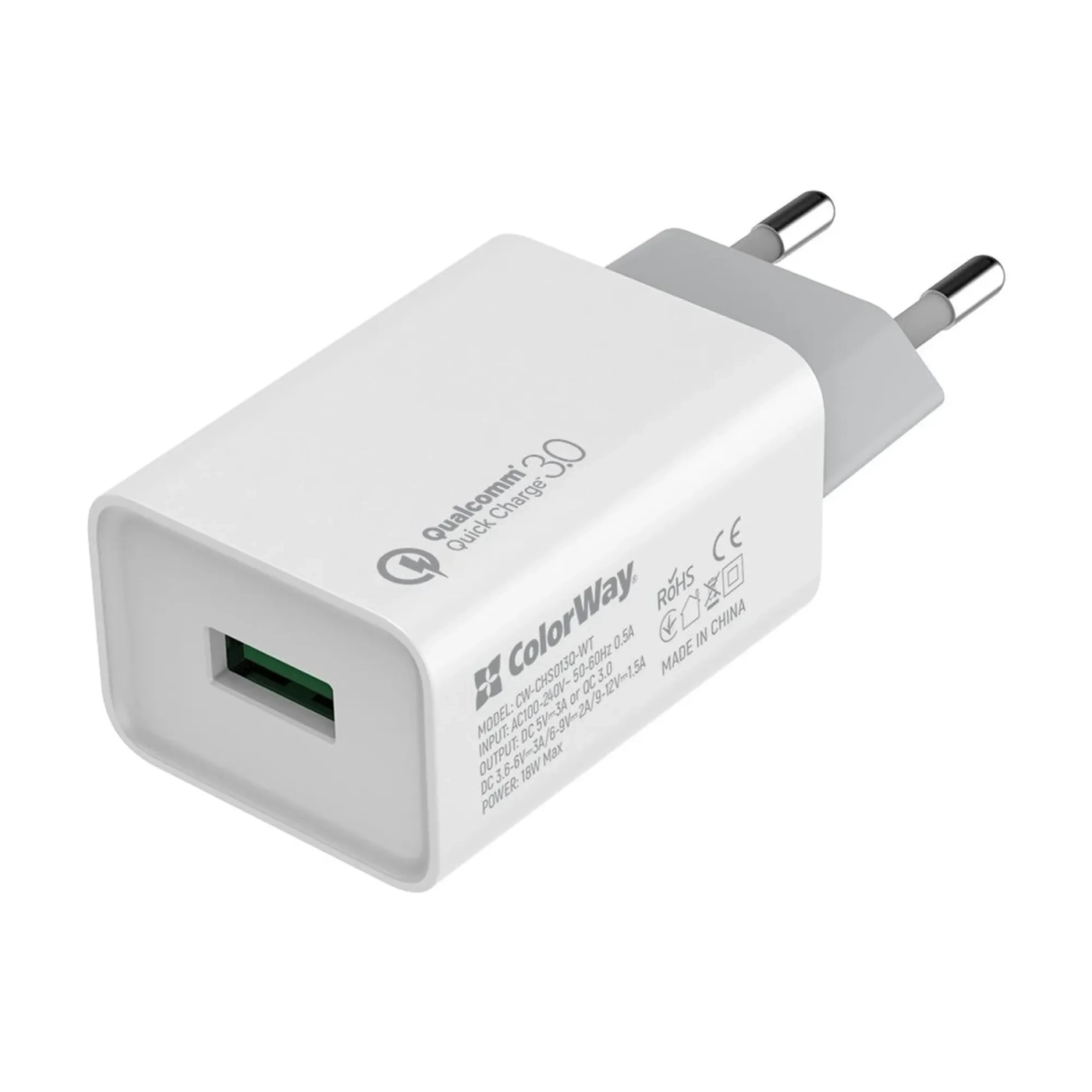 Купить Зарядное устройство ColorWay USB 18W 3A White (CW-CHS013Q-WT) - фото 1
