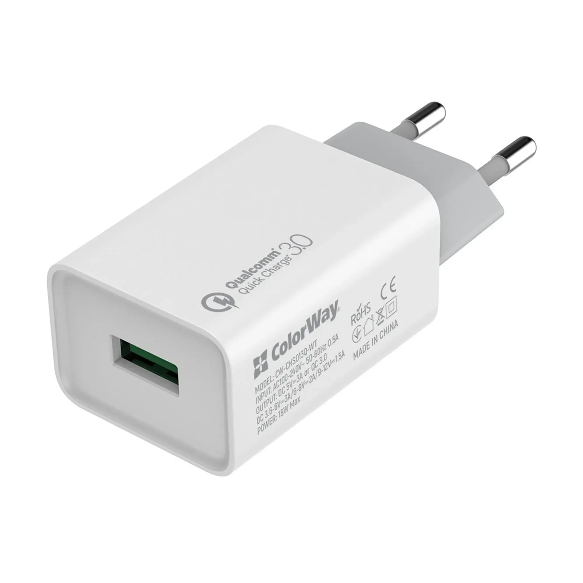 Купить Зарядное устройство ColorWay USB 18W 3A White (CW-CHS013Q-WT) - фото 1