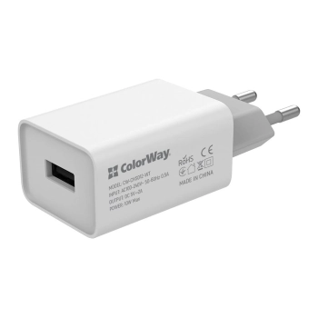 Купить Зарядное устройство ColorWay USB 10W 2A White (CW-CHS012-WT) - фото 1