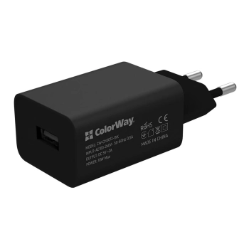 Купити Зарядний пристрій ColorWay USB 10W 2A Black + кабель USB-C (CW-CHS012CC-BK) - фото 1