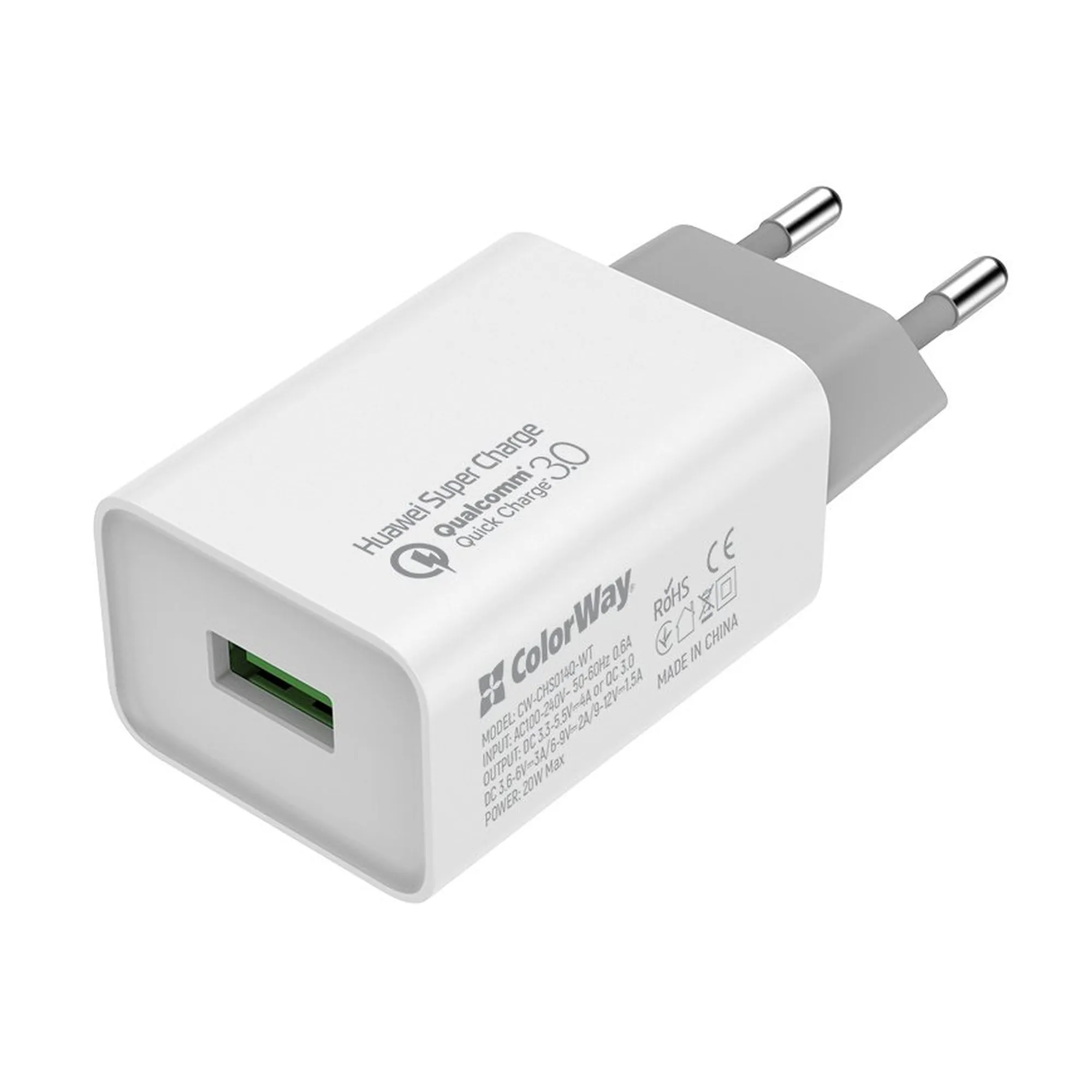 Купити Зарядний пристрій ColorWay USB 20W 4A White (CW-CHS014Q-WT) - фото 1