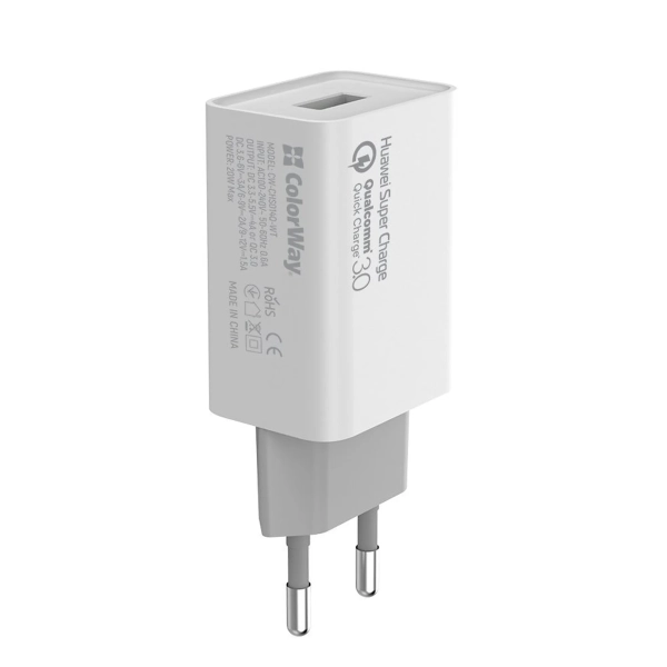 Купити Зарядний пристрій ColorWay USB 20W 4A White (CW-CHS014Q-WT) - фото 2