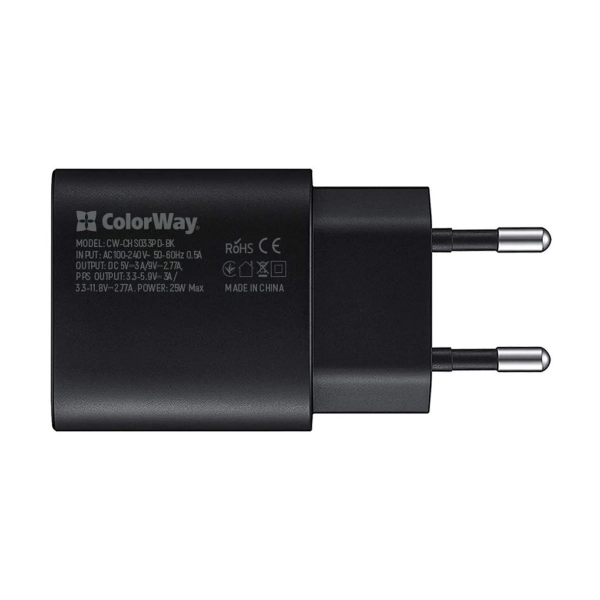 Купить Зарядное устройство ColorWay USB-C 25W 3A Black (CW-CHS033PD-BK) - фото 2