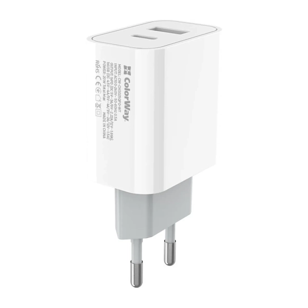 Купити Зарядний пристрій ColorWay USB-C+USB 20W 3A V2 White (CW-CHS025QPD-WT) - фото 4
