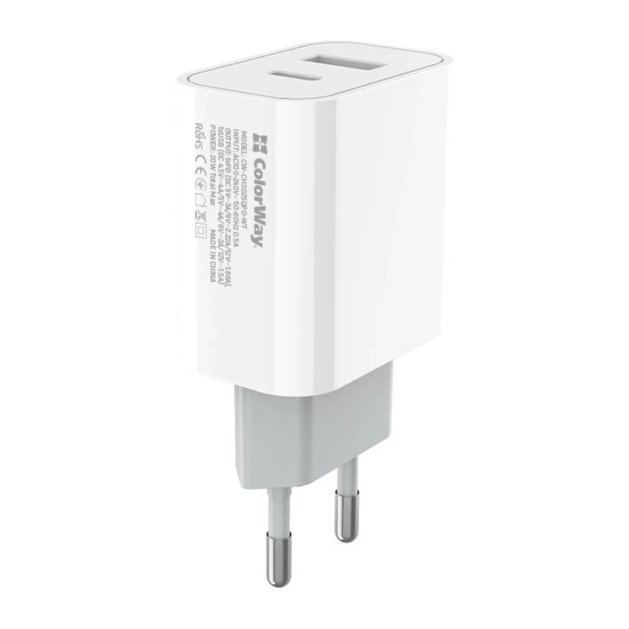 Купити Зарядний пристрій ColorWay USB-C+USB 20W 3A V2 White (CW-CHS025QPD-WT) - фото 4