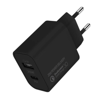 Купити Зарядний пристрій ColorWay USB-C+USB 20W 3A V2 Black (CW-CHS025QPD-BK) - фото 1