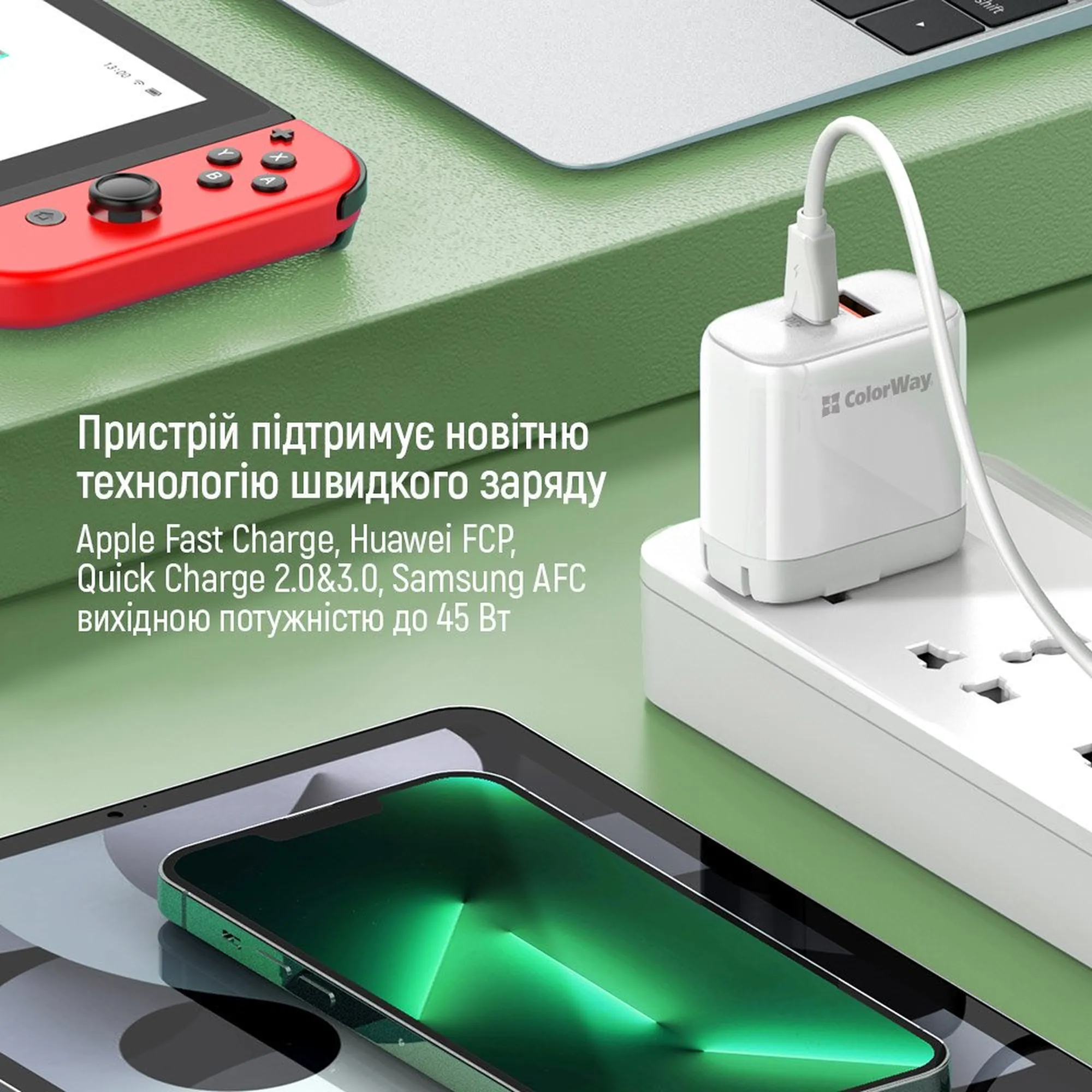 Купить Зарядное устройство ColorWay USB-C+USB 45W 5A White (CW-CHS042PD-WT) - фото 14