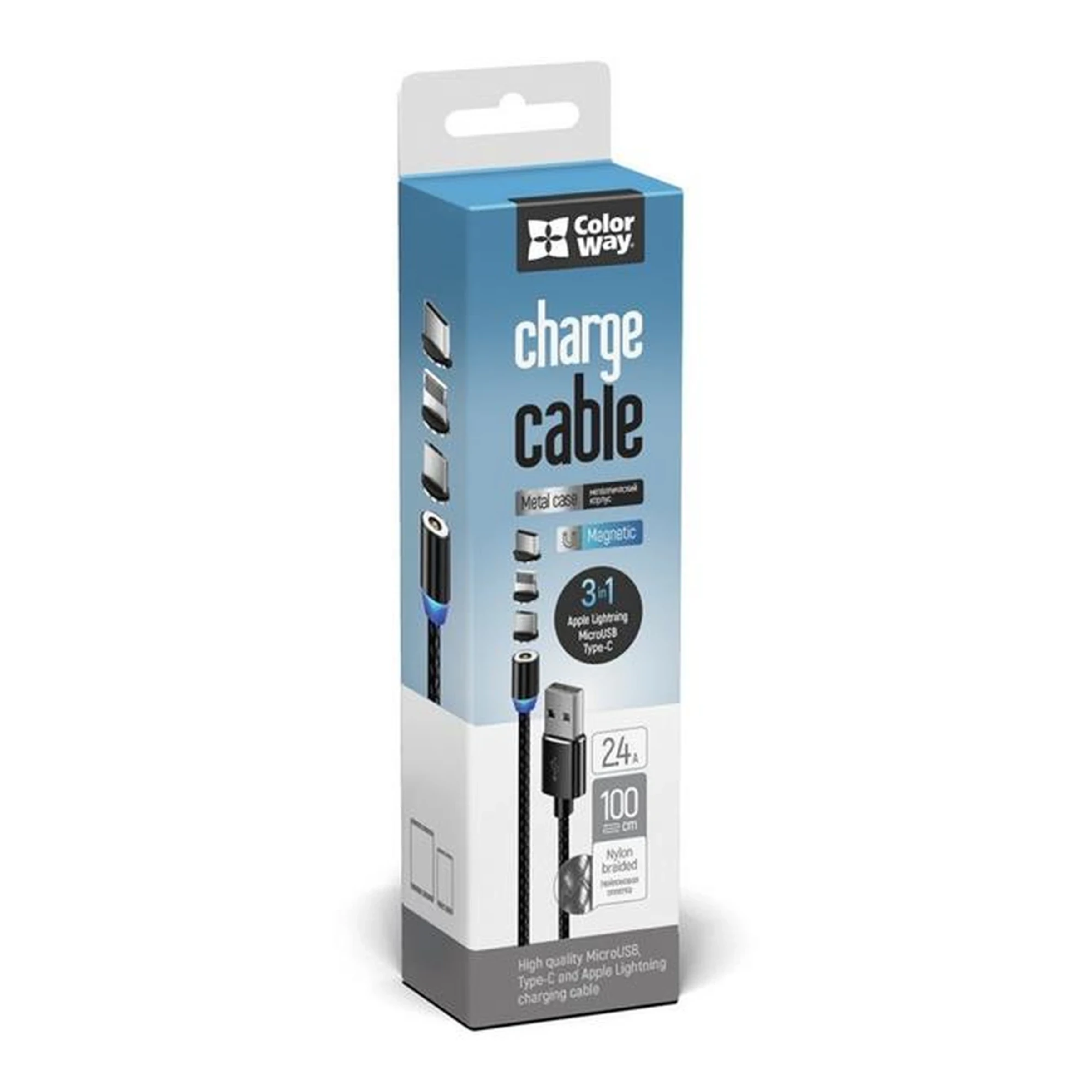 Купить Кабель ColorWay 3в1 USB - Lightning+MicroUSB+USB-C Magnetic 2.4A 1m Black (CW-CBUU020-BK) - фото 10
