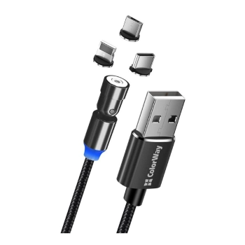 Купить Кабель ColorWay 3в1 USB - Lightning+MicroUSB+USB-C Magnetic Rotation 540° 2.4A 1m Black (CW-CBUU037-BK) - фото 1