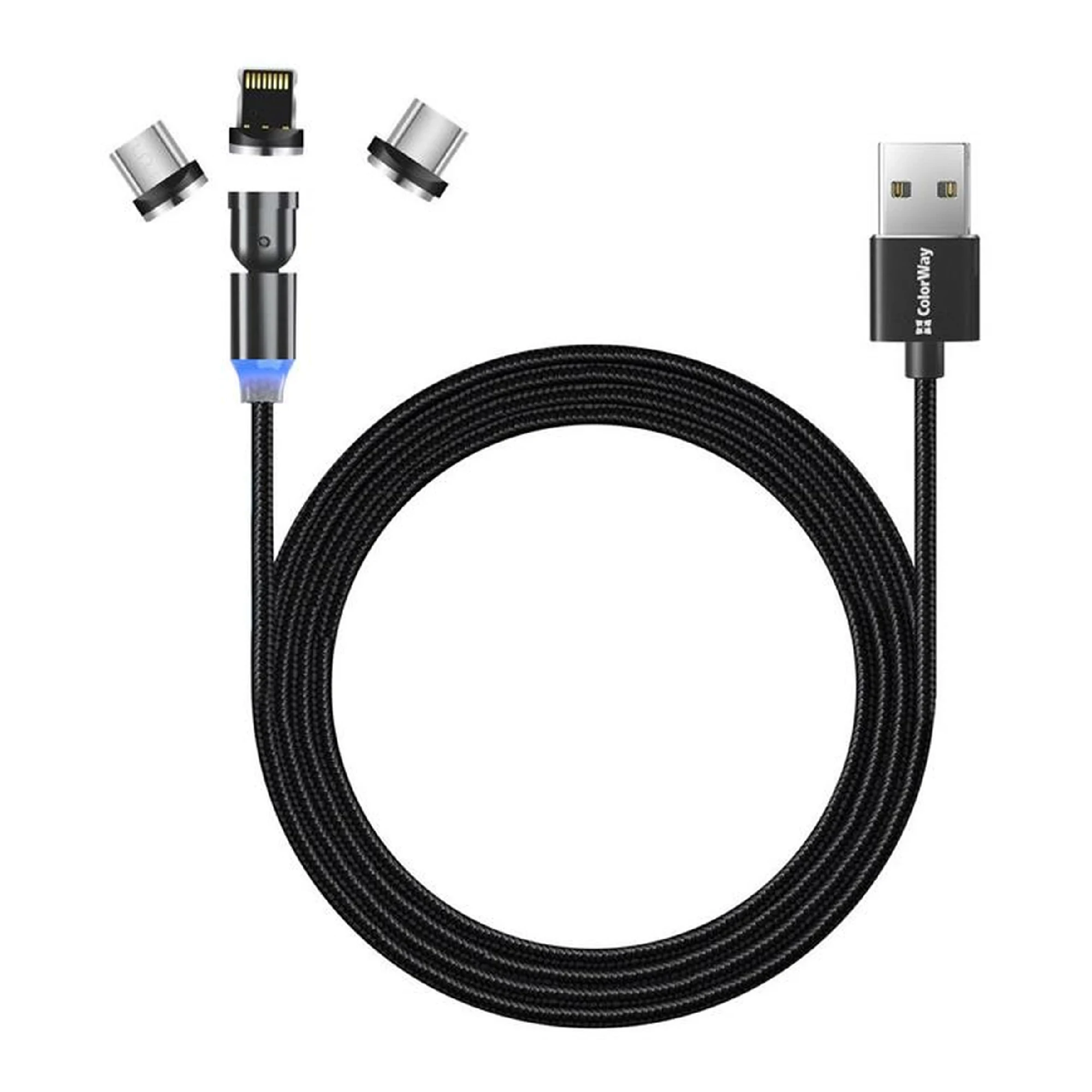 Купить Кабель ColorWay 3в1 USB - Lightning+MicroUSB+USB-C Magnetic Rotation 540° 2.4A 1m Black (CW-CBUU037-BK) - фото 3