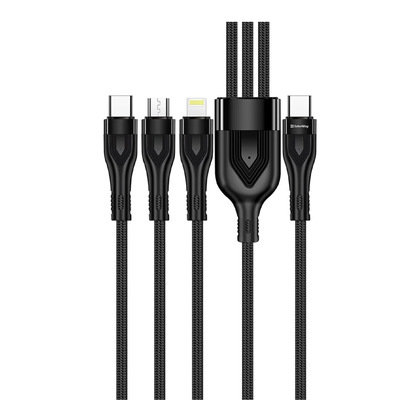 Купить Кабель ColorWay 3в1 USB-C - Lightning+MicroUSB+USB-C 60W 3A 1.2m Black (CW-CBPDU3060-BK) - фото 1