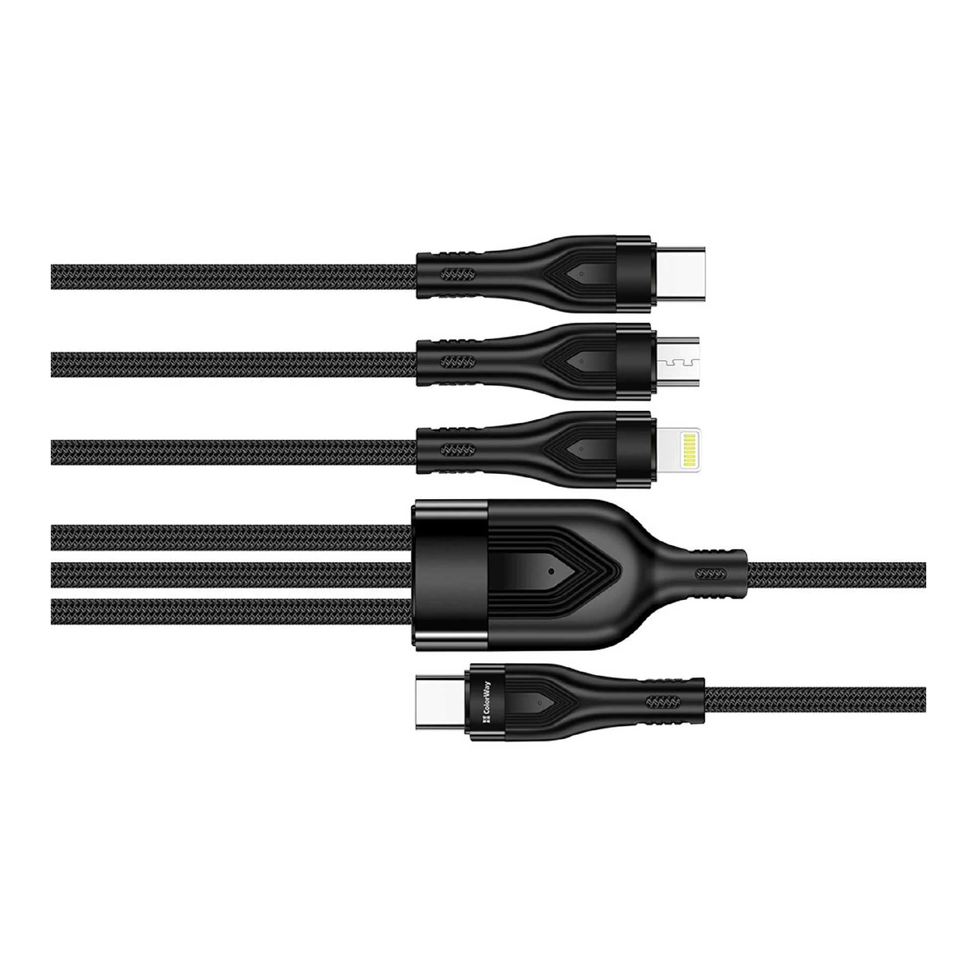 Купить Кабель ColorWay 3в1 USB-C - Lightning+MicroUSB+USB-C 60W 3A 1.2m Black (CW-CBPDU3060-BK) - фото 5