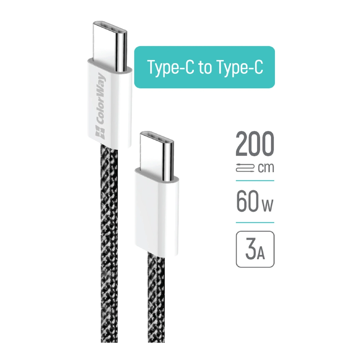 Купити Кабель ColorWay USB-C - USB-C 60W 3А 2m Black (CW-CBPDCC068-BK) - фото 11