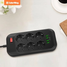 Купить Сетевой фильтр ColorWay CW-CHE64B 2 м, 6 розеток/4 USB - фото 4