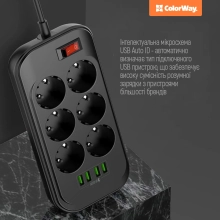 Купить Сетевой фильтр ColorWay CW-CHE64B 2 м, 6 розеток/4 USB - фото 10