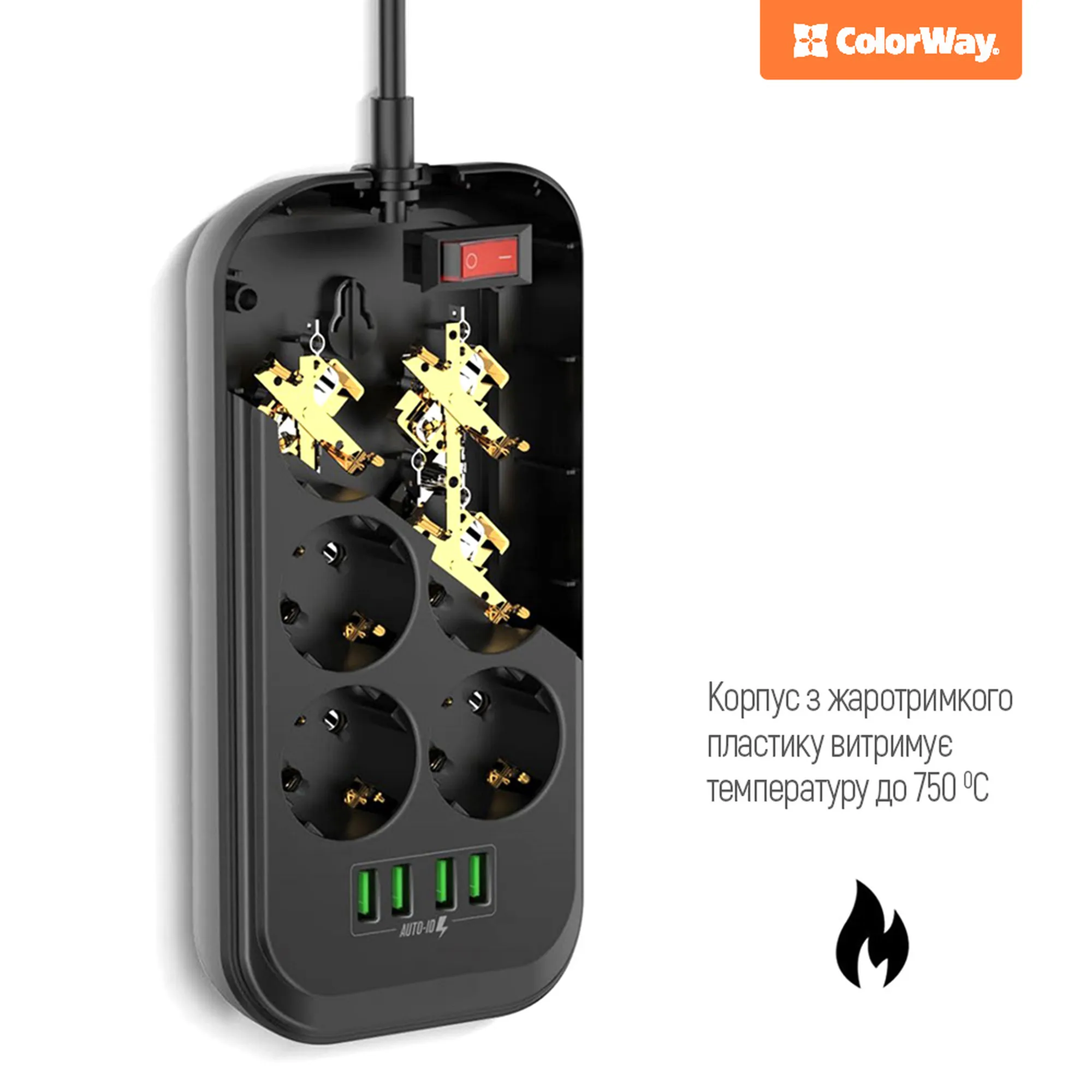 Купить Сетевой фильтр ColorWay CW-CHE64B 2 м, 6 розеток/4 USB - фото 13
