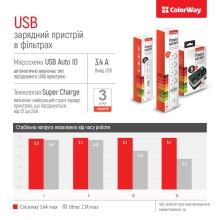Купить Сетевой фильтр ColorWay CW-CHE64B 2 м, 6 розеток/4 USB - фото 14
