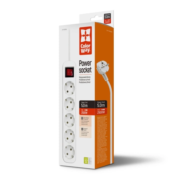 Купити Мережевий фільтр ColorWay CW-PSEA55W 5 м, 5 розеток - фото 8