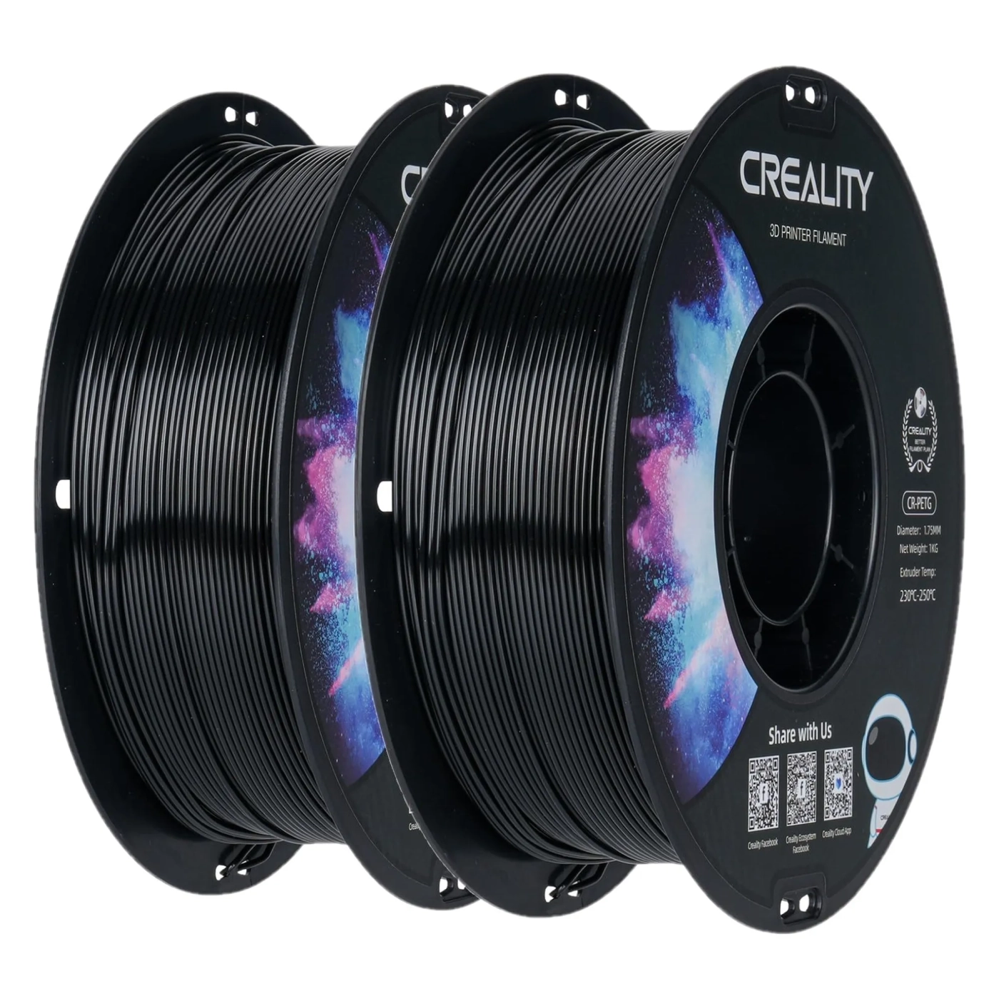 Купити PETG Filament (пластик) для 3D принтера CREALITY 2x1кг, 1.75мм, чорний (3301030081) - фото 1