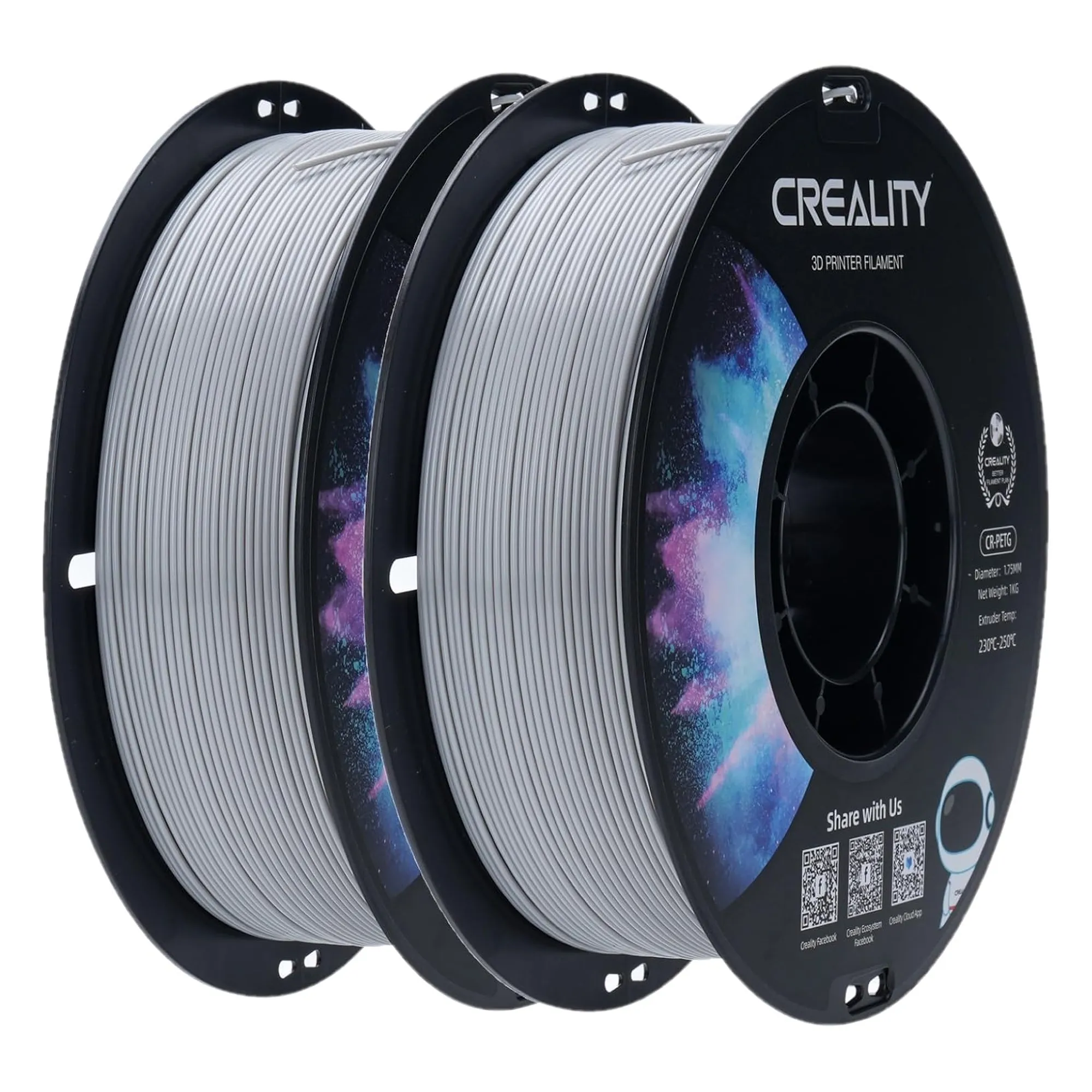 Купити PETG Filament (пластик) для 3D принтера CREALITY 2x1кг, 1.75мм, сірий (3301030083) - фото 1