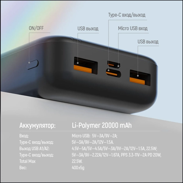 Купити Павербанк УМБ ColorWay 20000mAh 22.5W (CW-PB200LPB4BK-PD) - фото 13
