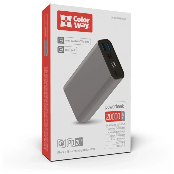 Купити Павербанк УМБ ColorWay 20000mAh 22.5W (CW-PB200LPH3GR-PDD) - фото 6