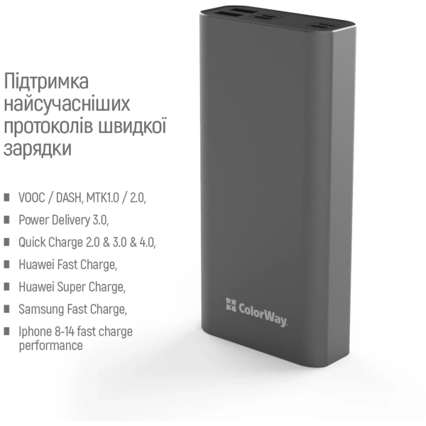 Купити Павербанк УМБ ColorWay 20000mAh 22.5W (CW-PB200LPH3GR-PDD) - фото 10
