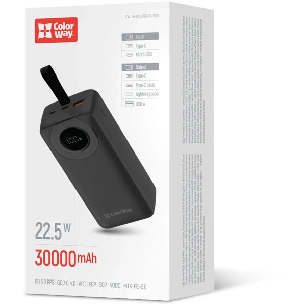 Купити Павербанк УМБ ColorWay 30000mAh 22.5W (CW-PB300LPB4BK-PDD) - фото 6