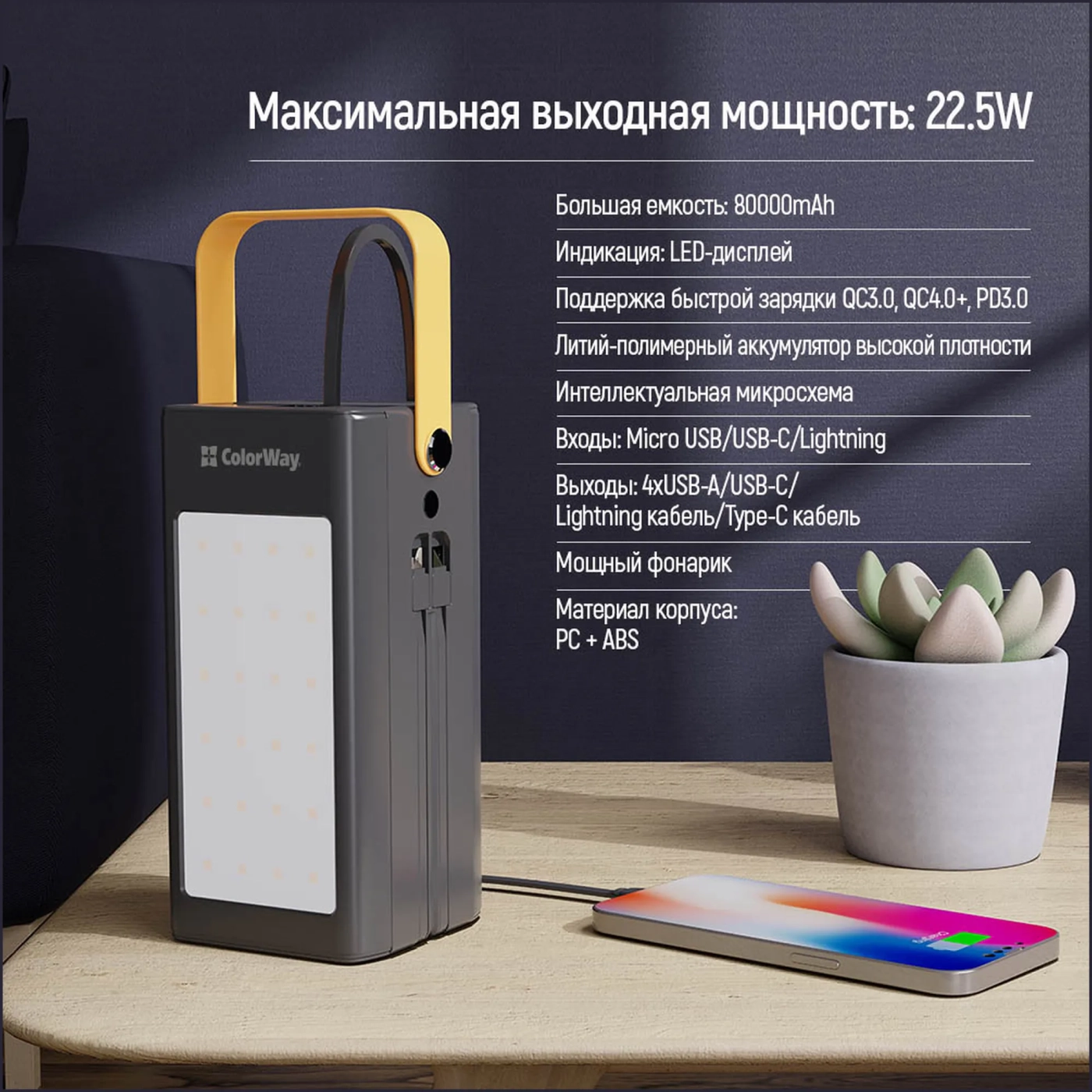 Купити Павербанк УМБ ColorWay 80000mAh 22.5W (CW-PB800LPA8BK-PDD) - фото 8