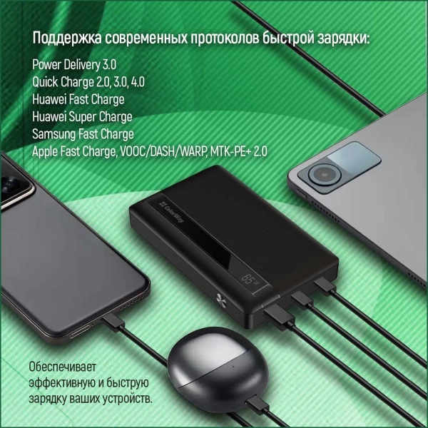 Купить Павербанк УМБ ColorWay 20000mAh 65W (CW-PB200LPA3BK-PDD) - фото 11