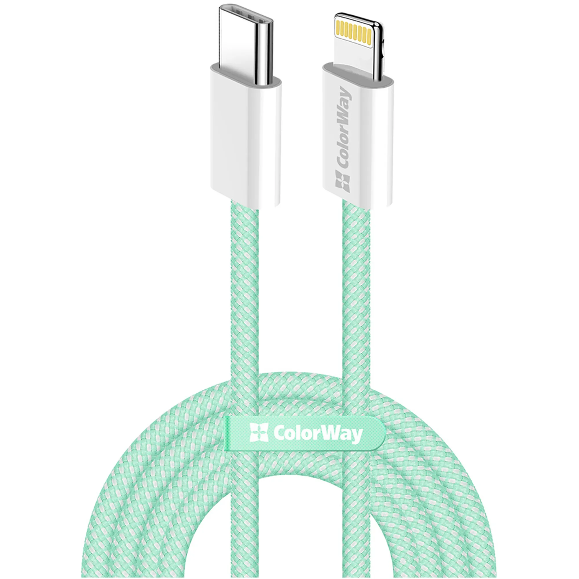 Купить Кабель ColorWay USB-C - Lightning 27W 3A 1m Green (CW-CBPDCL061-G) - фото 1