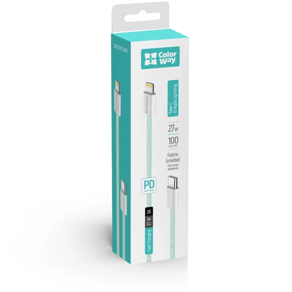 Купить Кабель ColorWay USB-C - Lightning 27W 3A 1m Green (CW-CBPDCL061-G) - фото 8