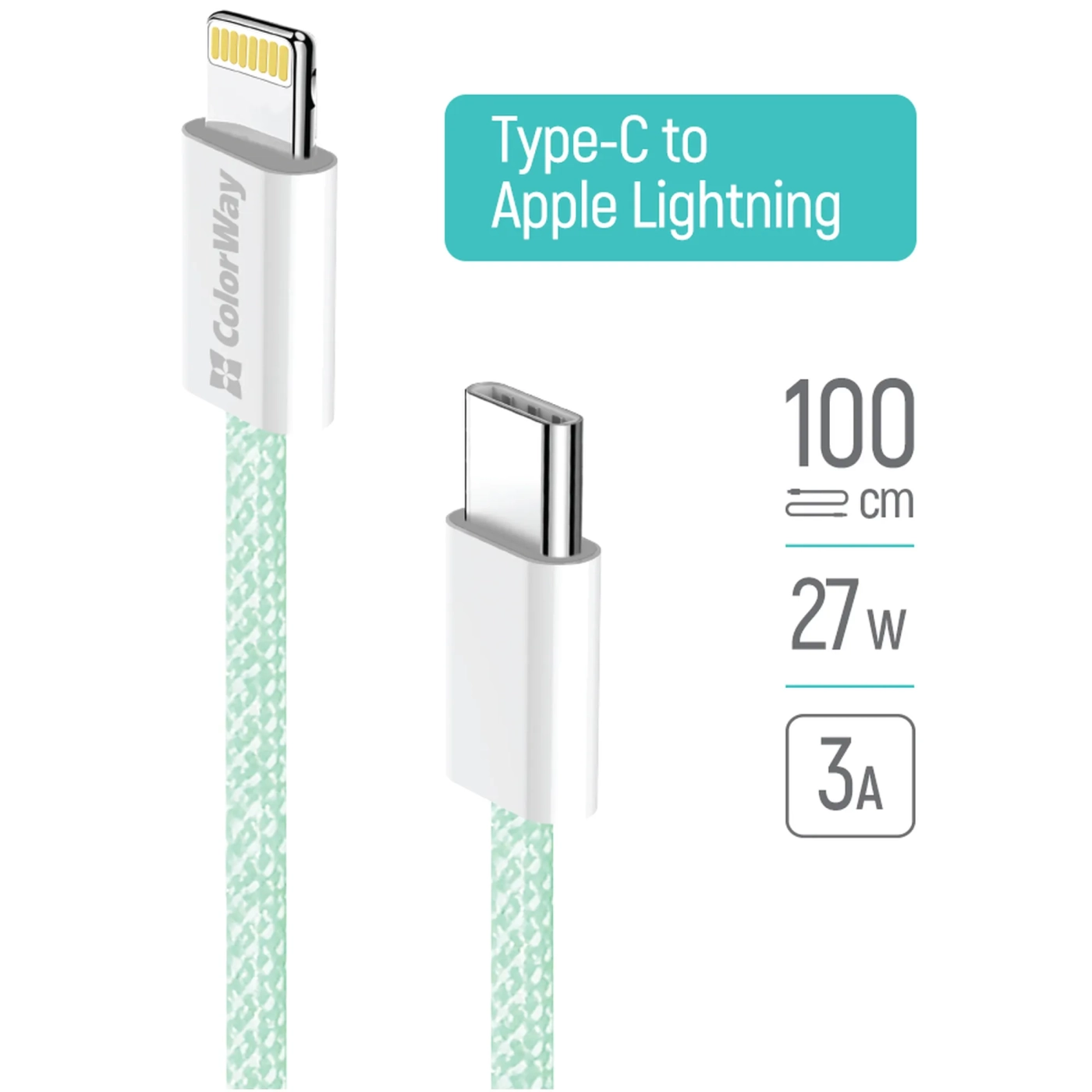 Купить Кабель ColorWay USB-C - Lightning 27W 3A 1m Green (CW-CBPDCL061-G) - фото 9