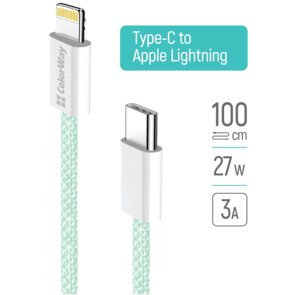 Купить Кабель ColorWay USB-C - Lightning 27W 3A 1m Green (CW-CBPDCL061-G) - фото 9