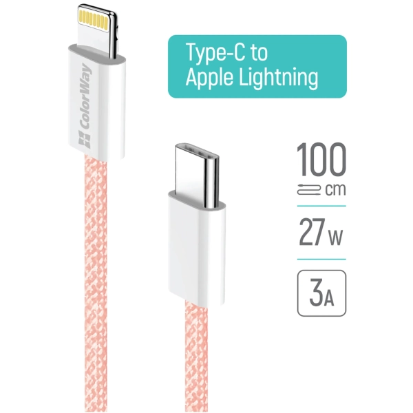 Купити Кабель ColorWay USB-C - Lightning 27W 3A 1m Pink (CW-CBPDCL061-P) - фото 9