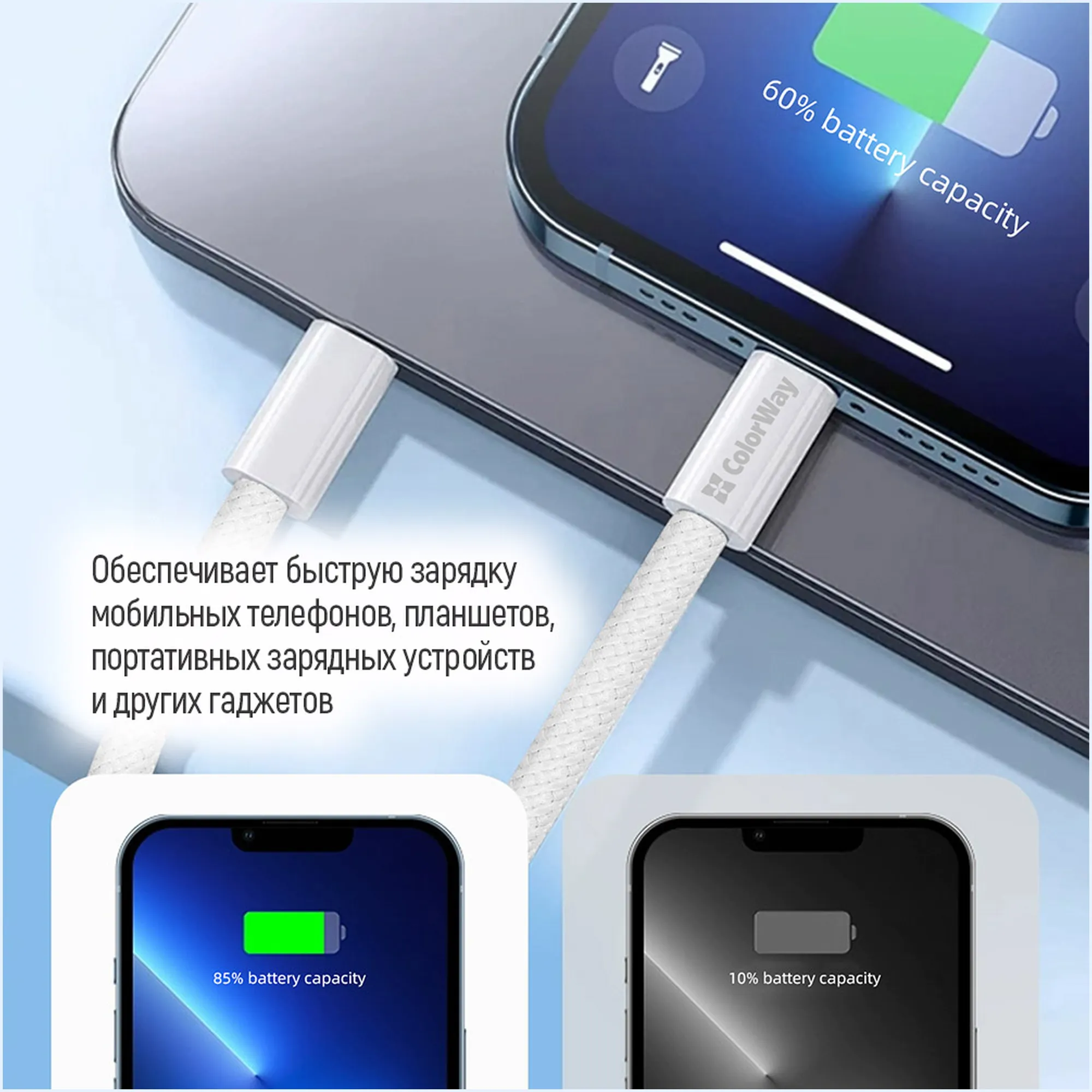 Купить Кабель ColorWay USB-C - Lightning 27W 3A 1m Grey (CW-CBPDCL061-GR) - фото 13